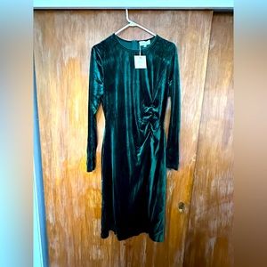 Green Elegant Ruched Velvet Dress